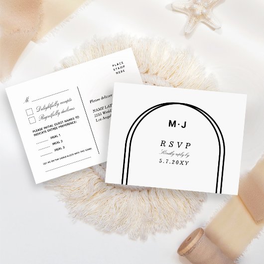 Monogram White Black RSVP Meals Song Request Briefkaart