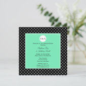 Monogram White Black, Seafoam Polka Dot Rehearsal Kaart (Staand voorkant)