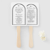 Monogram White Black Simple Arch Wedding Program Handwaaier (Voorkant en achterkant)