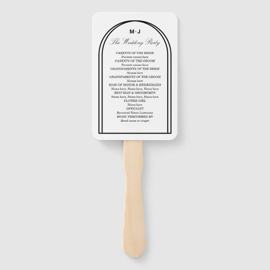 Monogram White Black Simple Arch Wedding Program Handwaaier (Achterkant)