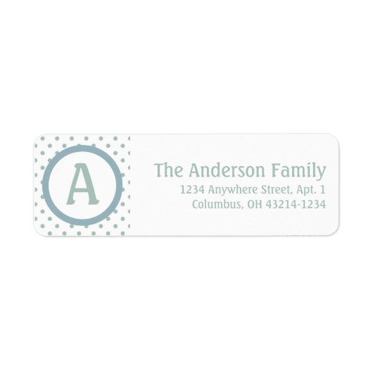 Monogram White BlueGreen Polka Dot Address Label (Voorkant)