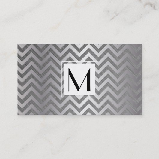 Monogram White Box Chevron Metallic Pattern Visitekaartje (Voorkant)