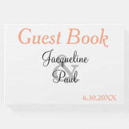 Monogram White Cantaloupe Blue Wedding Gastenboek