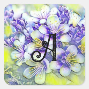 Monogram White Cherry Blossom Waterverf Vierkante Sticker