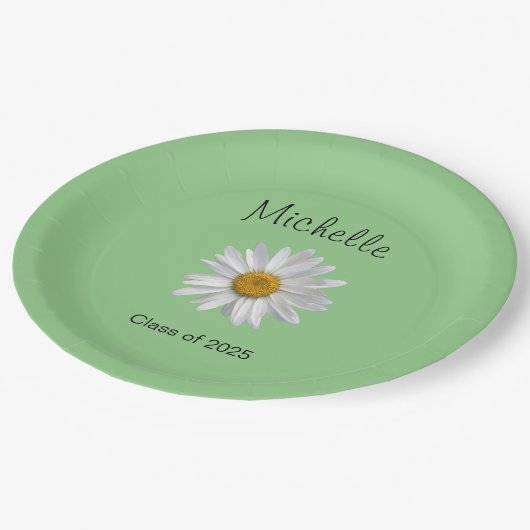 Monogram White Daisy Graduation Party Papieren Bordje (Gekanteld)
