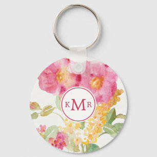 Monogram   White Daisy on Blue Sleutelhanger
