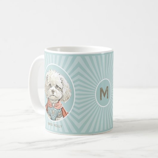 Monogram White Dog Illustratie Superhero Mok (Voorkant links)