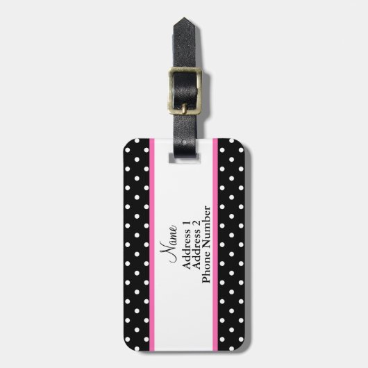 Monogram White en Black Polka Dot Pattern Bagagelabel (Voorkant verticaal)