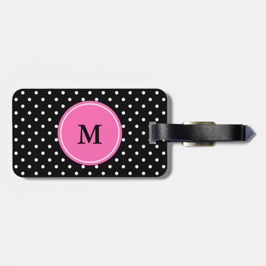 Monogram White en Black Polka Dot Pattern Bagagelabel (Achterkant horizontaal)