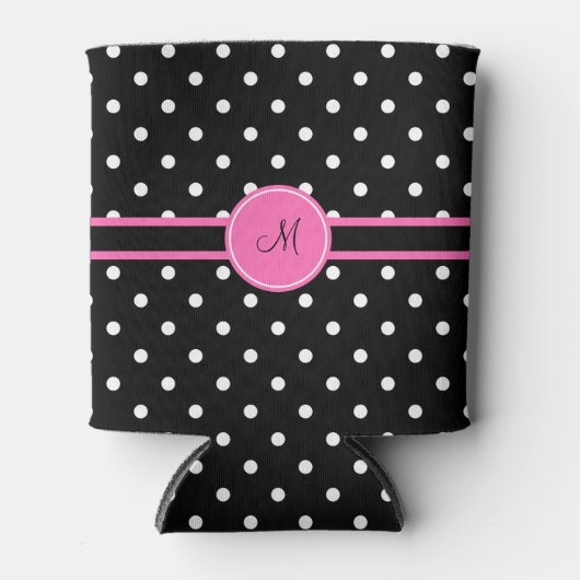 Monogram White en Black Polka Dot Pattern Blikjeskoeler (Voorkant)