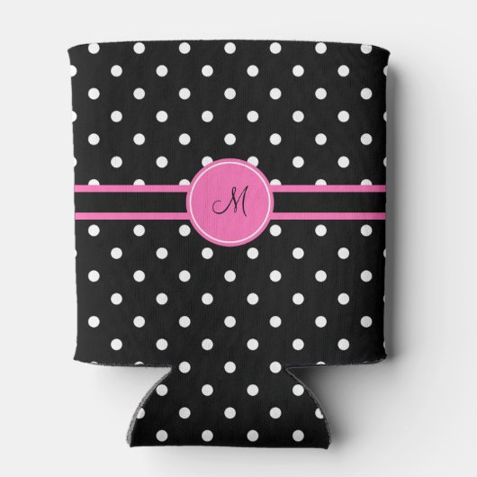 Monogram White en Black Polka Dot Pattern Blikjeskoeler (Achterkant)