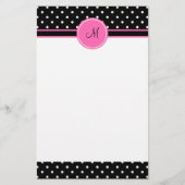 Monogram White en Black Polka Dot Pattern Briefpapier (Voorkant)