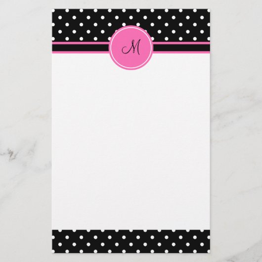 Monogram White en Black Polka Dot Pattern Briefpapier (Voorkant)