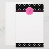 Monogram White en Black Polka Dot Pattern Briefpapier (Voorkant / Achterkant)