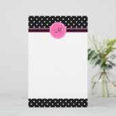 Monogram White en Black Polka Dot Pattern Briefpapier (Staand voorkant)