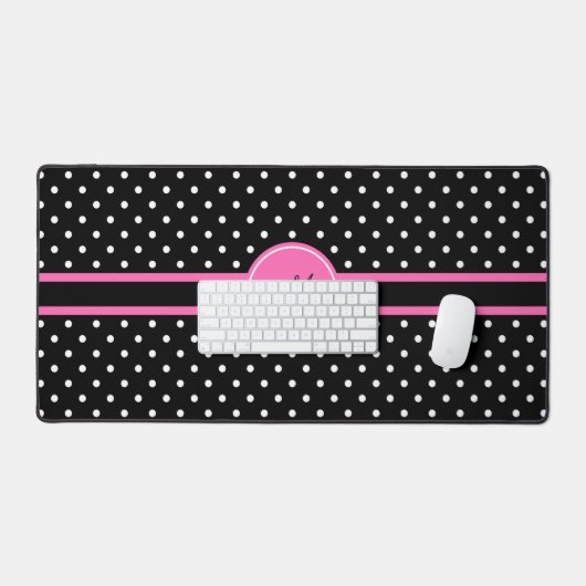 Monogram White en Black Polka Dot Pattern Bureaumat (Keyboard & Muis)
