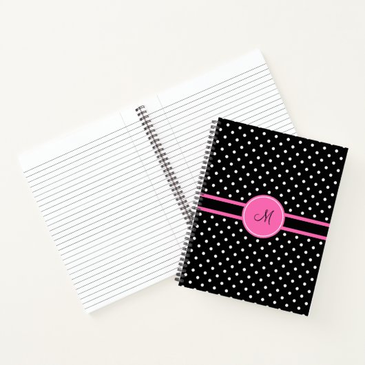 Monogram White en Black Polka Dot Pattern Notitieboek (Binnen)