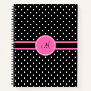 Monogram White en Black Polka Dot Pattern Notitieboek