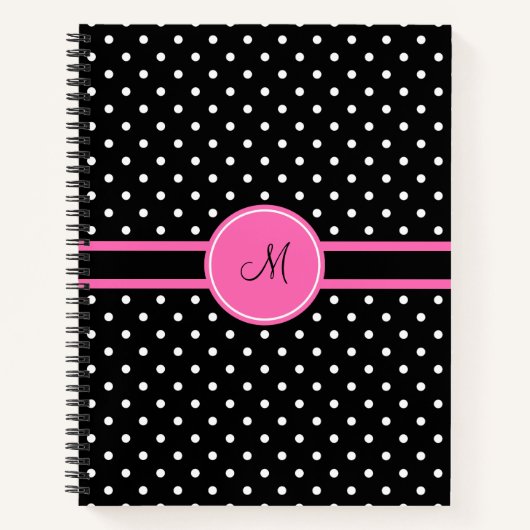 Monogram White en Black Polka Dot Pattern Notitieboek (Voorkant)