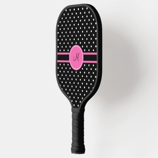 Monogram White en Black Polka Dot Pattern Pickleball Paddle (Links)