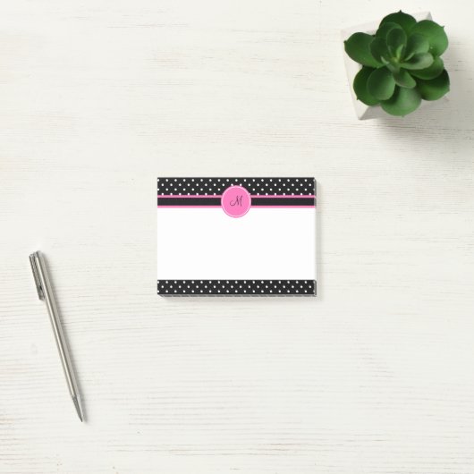 Monogram White en Black Polka Dot Pattern Post-it® Notes (Kantoor)
