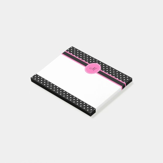 Monogram White en Black Polka Dot Pattern Post-it® Notes (Schuin)