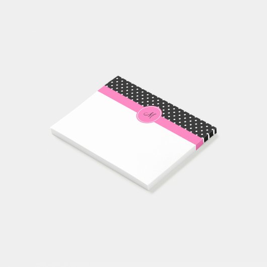 Monogram White en Black Polka Dot Pattern Post-it® Notes (Schuin)