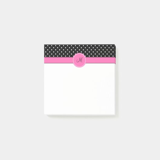 Monogram White en Black Polka Dot Pattern Post-it® Notes (Voorkant)
