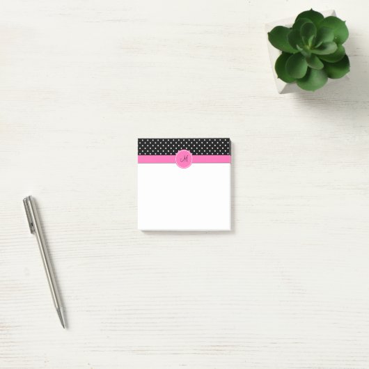 Monogram White en Black Polka Dot Pattern Post-it® Notes (Kantoor)