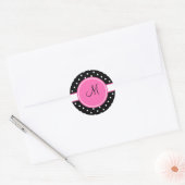 Monogram White en Black Polka Dot Pattern Ronde Sticker (Envelop)