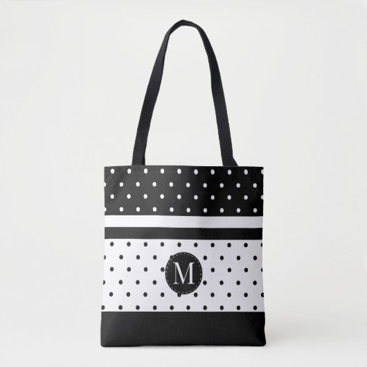 Monogram White en Black Polka Dots Tote Bag (Voorkant)