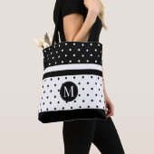 Monogram White en Black Polka Dots Tote Bag (Dichtbij)