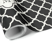 Monogram White en Black Quatrefoil Pattern Weddens Cadeaupapier (Rol Hoek)