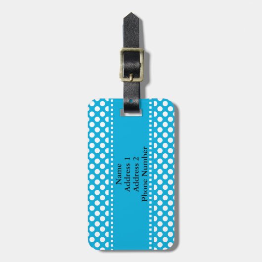 Monogram White en Blue Polka Dot Bagagelabel (Voorkant verticaal)