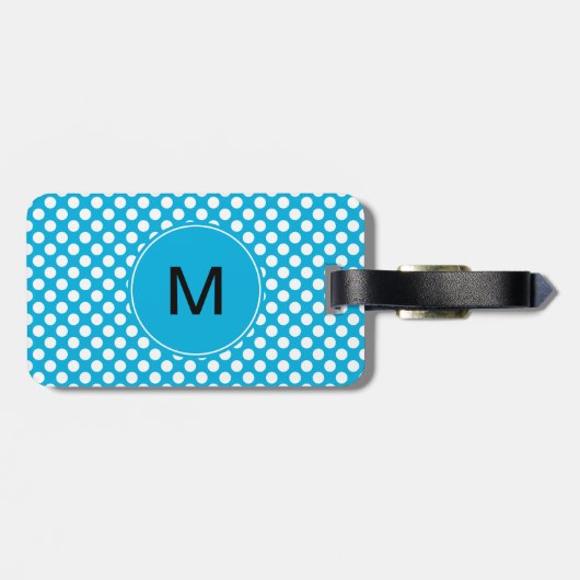 Monogram White en Blue Polka Dot Bagagelabel (Achterkant horizontaal)