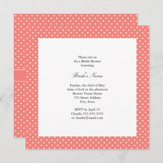Monogram White en Coral Pink Polka Dot Bridal Kaart (Voorkant / Achterkant)