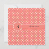 Monogram White en Coral Pink Polka Dot Bridal Kaart (Achterkant)
