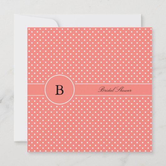 Monogram White en Coral Pink Polka Dot Bridal Kaart (Achterkant)