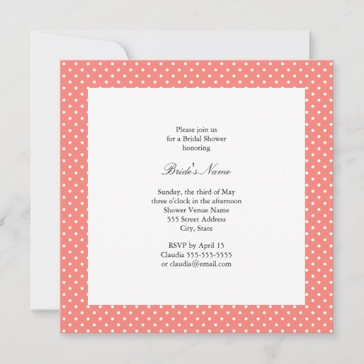 Monogram White en Coral Pink Polka Dot Bridal Kaart (Voorkant)