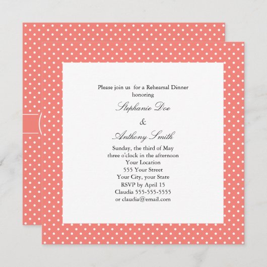 Monogram White en Coral Pink Pot Rehearsal Kaart (Voorkant / Achterkant)