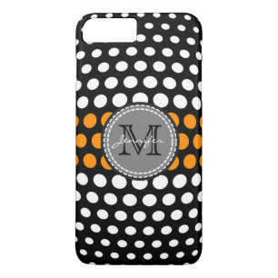 Monogram White en donker oranje Polka Dots Pattern iPhone 8/7 Plus Hoesje
