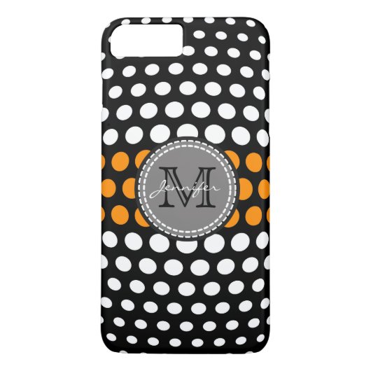 Monogram White en donker oranje Polka Dots Pattern Case-Mate iPhone Case (Achterkant)