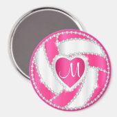 Monogram White en Hot Pink Diamond Volleyball Magneet (Voorkant / Achterkant)