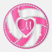 Monogram White en Hot Pink Diamond Volleyball Magneet (Voorkant)