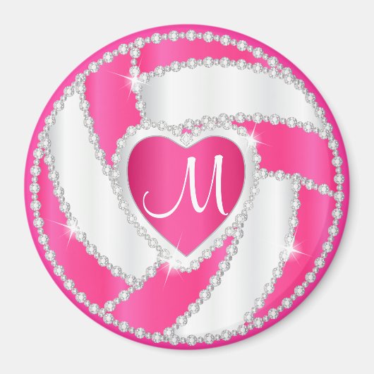 Monogram White en Hot Pink Diamond Volleyball Magneet (Voorkant)