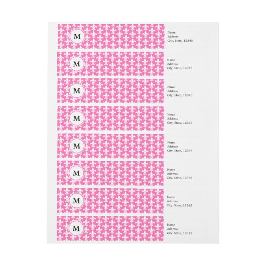 Monogram White en Hot Pink Fleur de Lis Pattern (Vel)