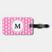 Monogram White en Hot Pink Fleur de Lis Pattern Bagagelabel (Achterkant horizontaal)