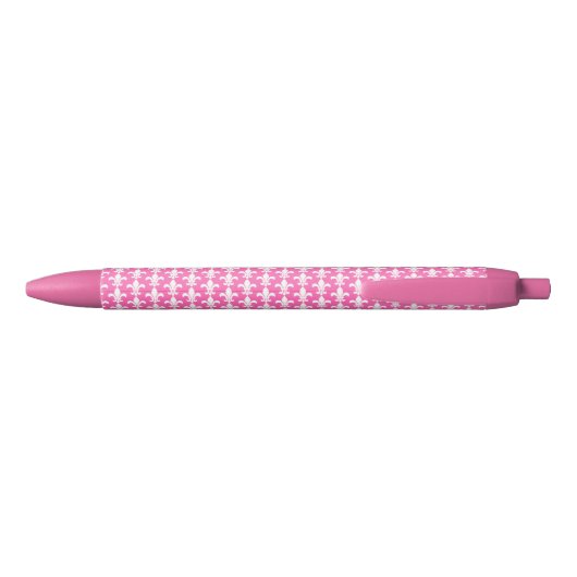 Monogram White en Hot Pink Fleur de Lis Pattern Zwarte Inkt Pen (Achterkant)