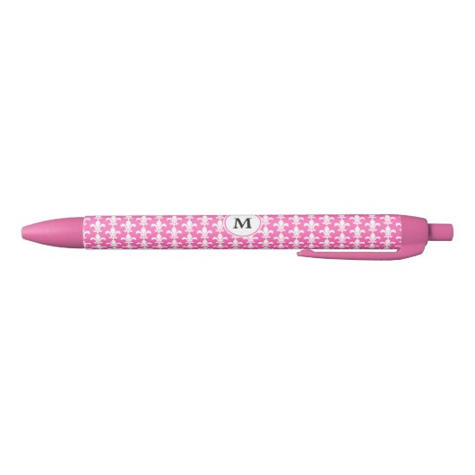 Monogram White en Hot Pink Fleur de Lis Pattern Zwarte Inkt Pen (Bodem)