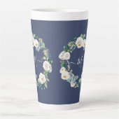 Monogram White Floral Butterfly Waterverf marine Latte Mok (Voorkant)